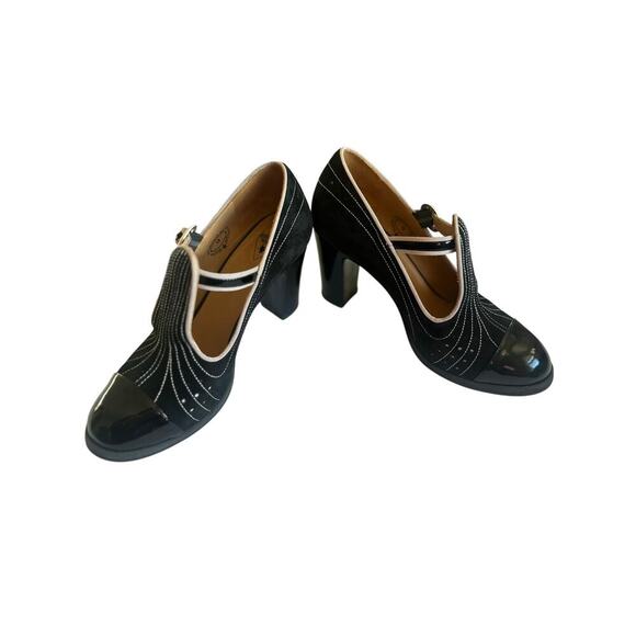 John Fluevog Black Brogue T-Strap Heels - Picture 5 of 9